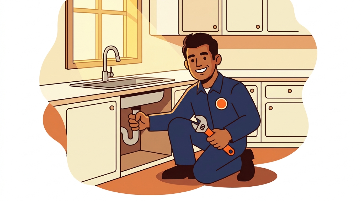 Plumber's hands tightening a chrome pipe fitting under a sink in Rathmalana
